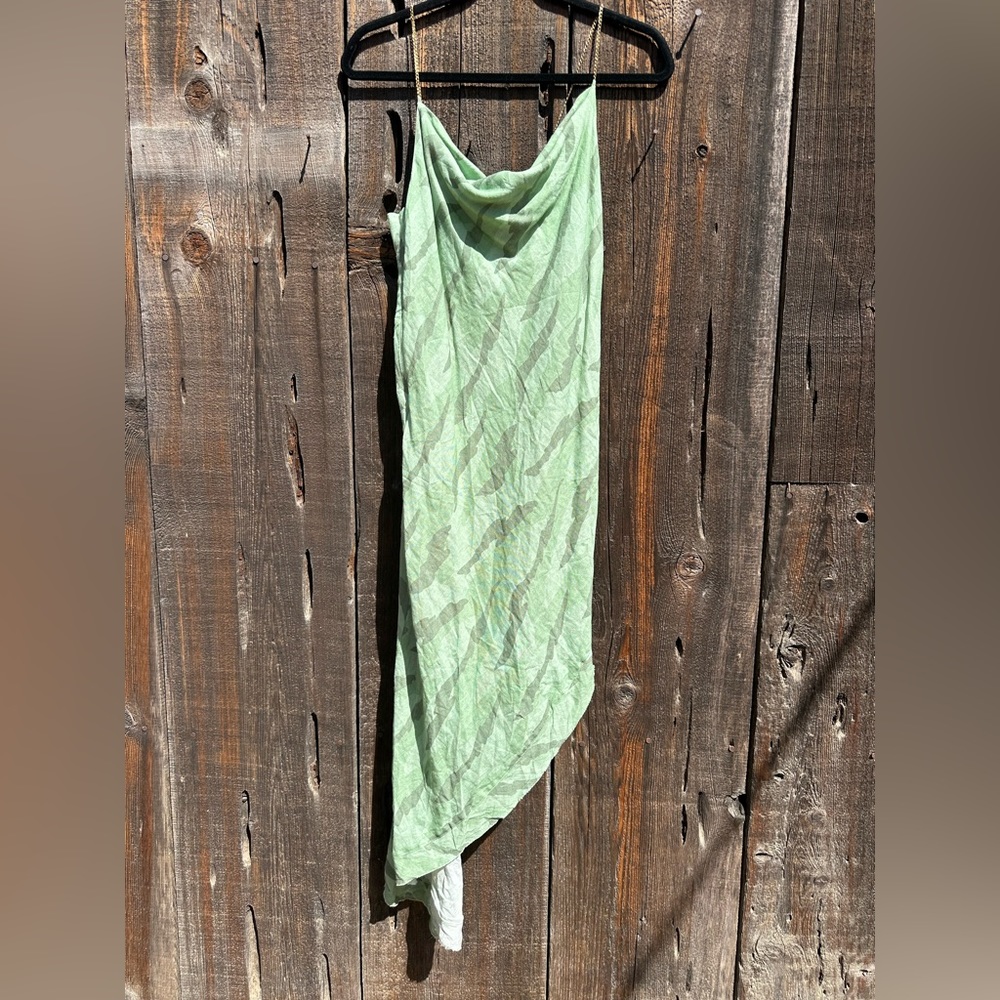 NWT Vix Surya Details Cowl Neck Camo Long Asymmetrical Dress with Gold Hardware - Picture 7 of 16